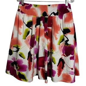 Women's Size 8 Multicolor Floral Full A-Line Lined Knee Length Pleated Skirt